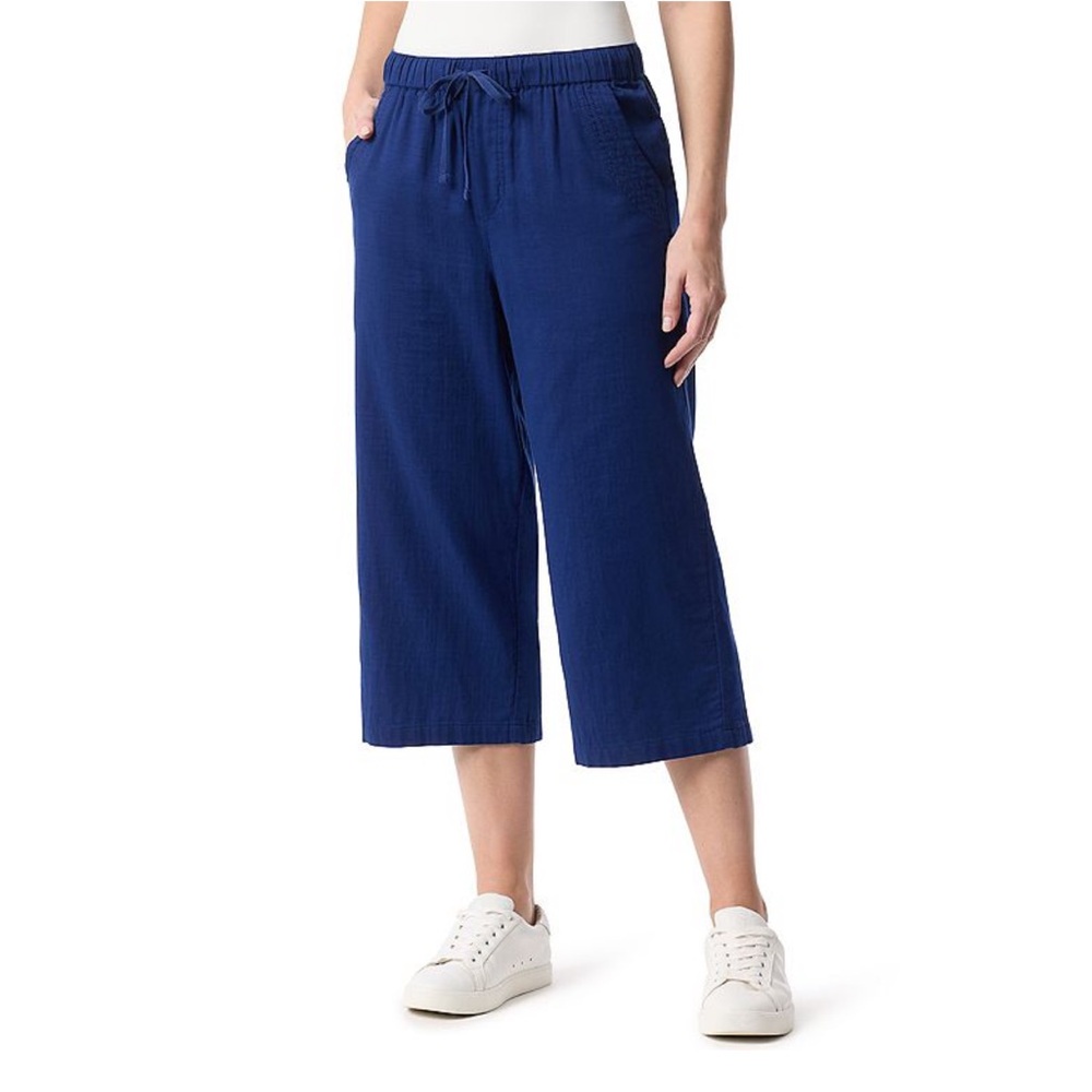 NWT Gloria Vanderbilt naval blue drawstring waist wide leg Capri pant SZ medium